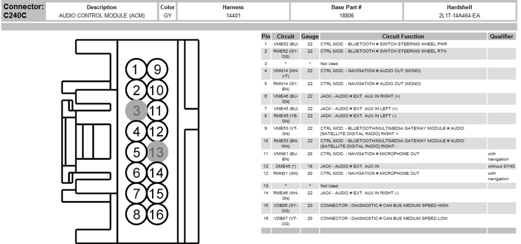 I Am Looking For The Pin Out For The 2010 Ford Taurus Radio And The 