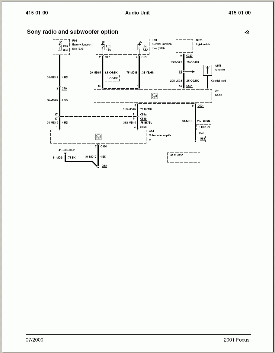 I Need A Wiring Diagram For 2001 Ford Focus With A Radio Casette 