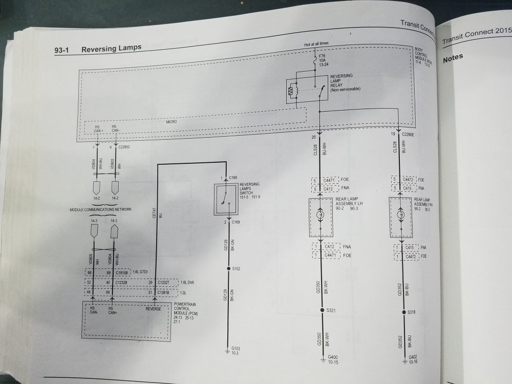 Reversing Light Wire Colour Backup Sensor Ford Transit Connect Forum