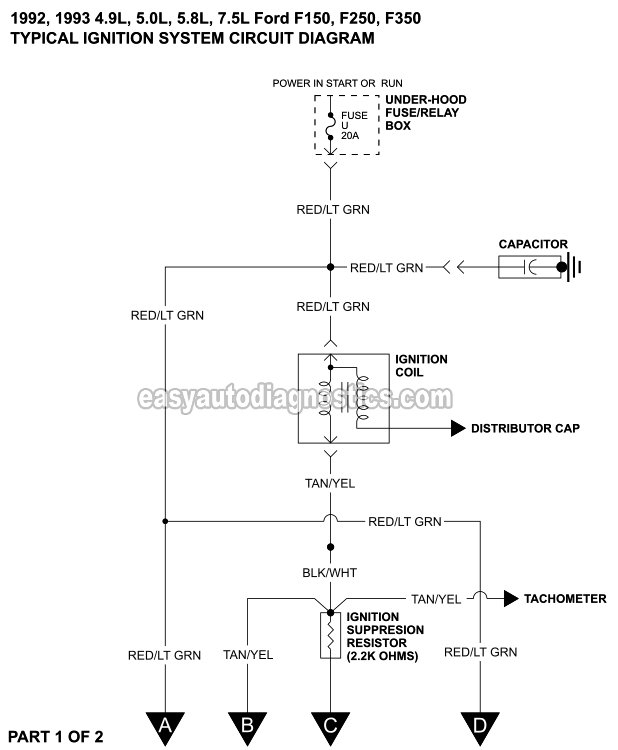 Part 1 Ford Ignition System Circuit Diagram 1992 1993 Ford F150 F250 